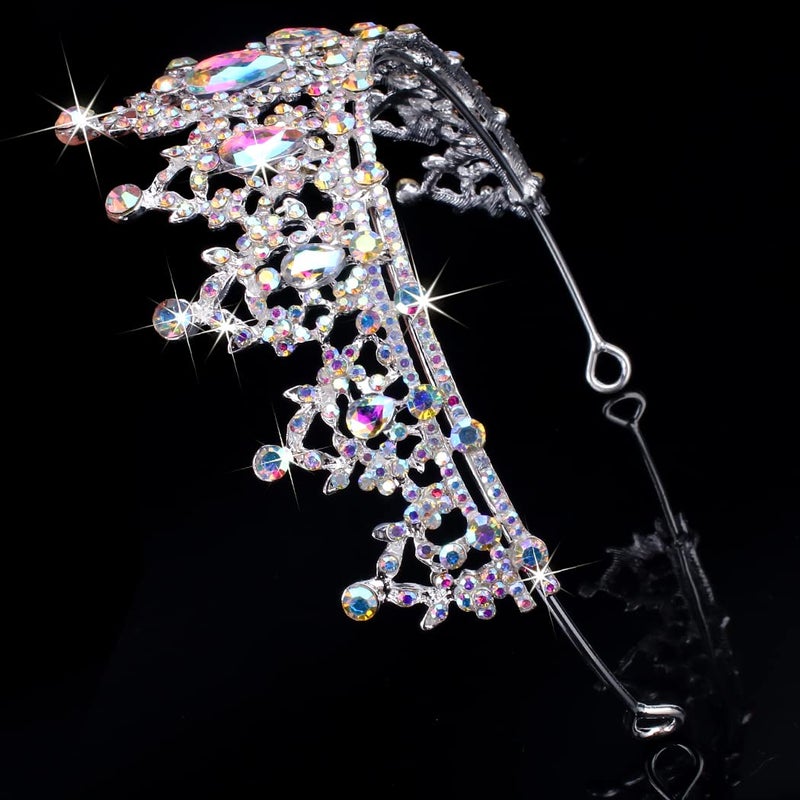 SuPoo Tiaras for Girls AB Silver Crown Crystal Princess Crown Headband Birthday Queen Shiny Tiara for Women Princess Decoration for Wedding Party Prom Halloween Quinceanera - Image 5